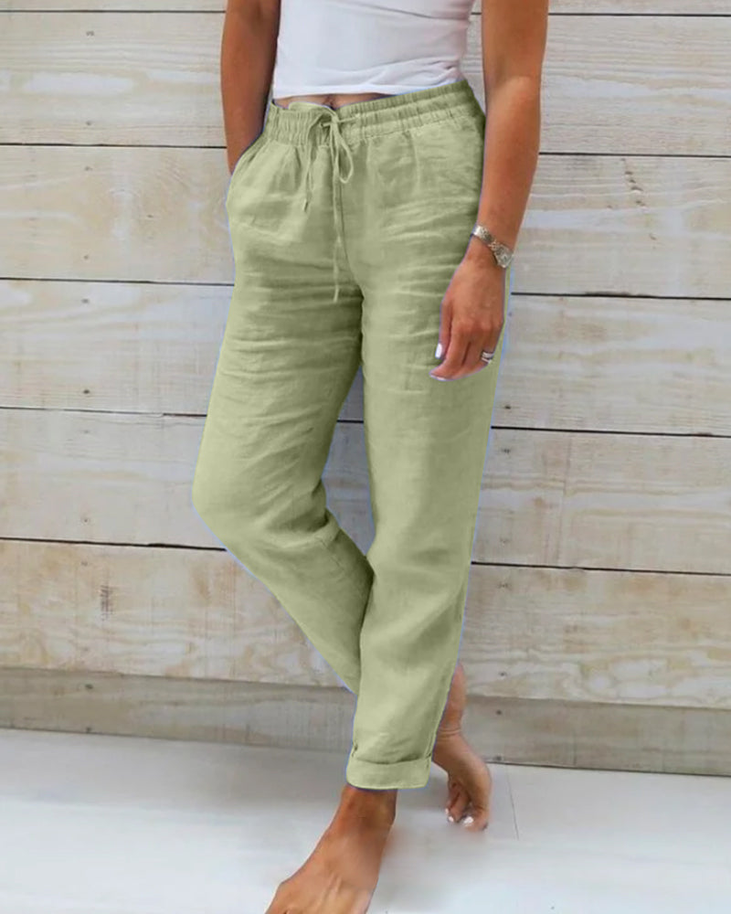 Chic und Stil | Women’s Linen Trousers with Cotton Blend and Elastic Waistband