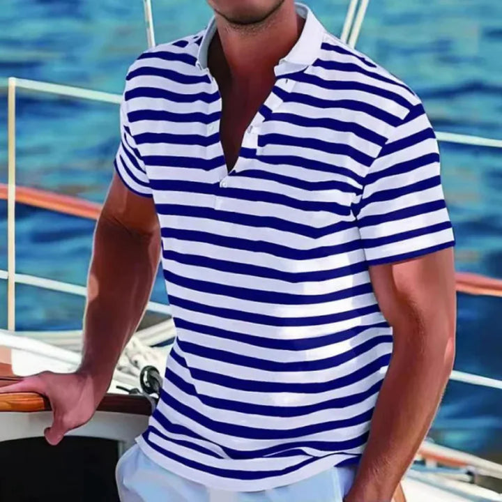 Retro Striped Polo Shirt for Men