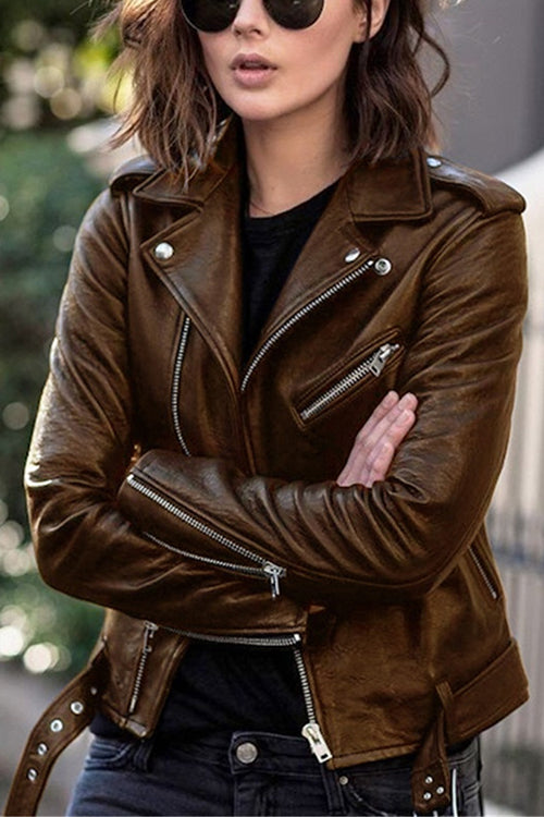 Lune London | Vintage Reversed Zip-Up Faux Leather Moto Jacket