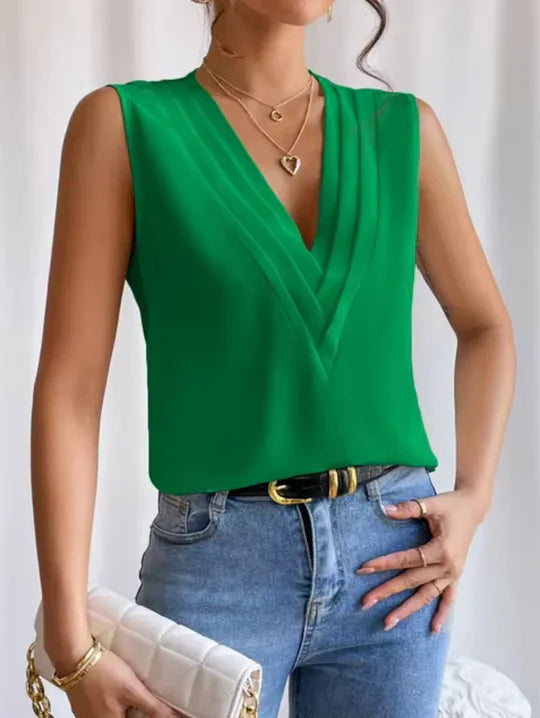 Elegant Sleeveless V-Neck Top for Women Chic Simplicity with a Touch of Elegance