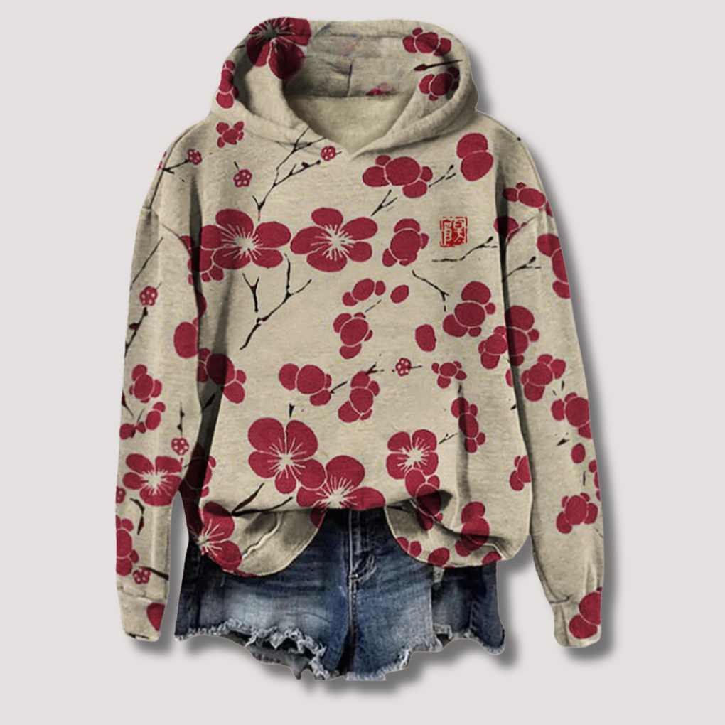 Lightweight Floral Print Sweater with Hood