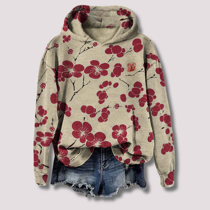 Lightweight Floral Print Sweater with Hood