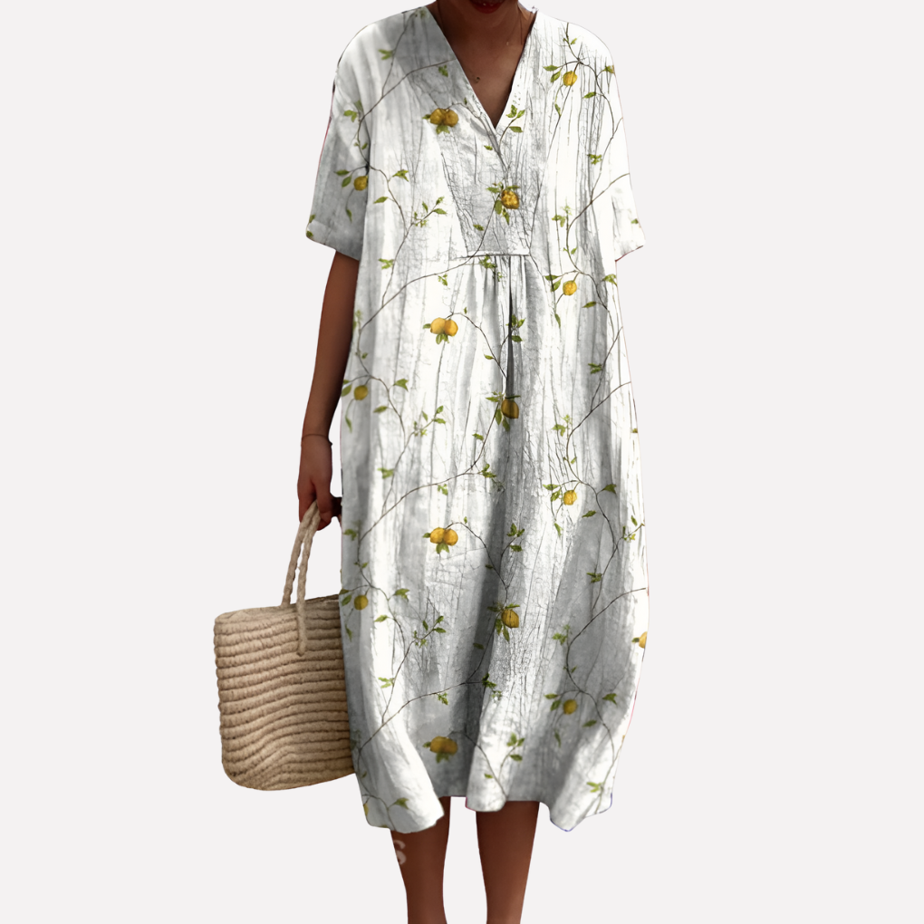 Women’s Floral Summer Dress – V‑Neck and Short Sleeves