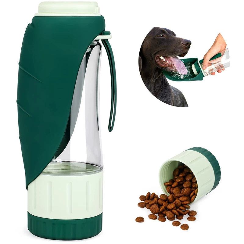 Portable Water &amp; Food Bottle for Dogs with 2-in-1 Design