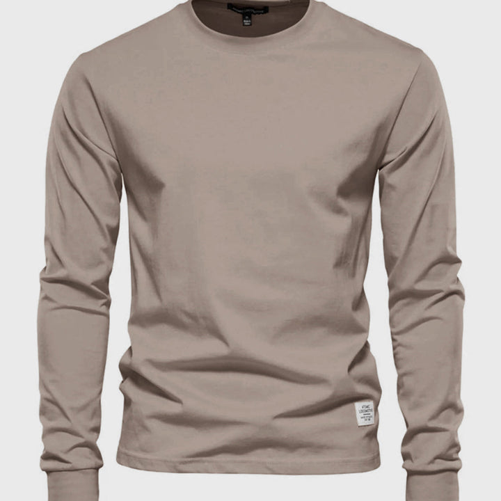 Men's Cotton Long-Sleeved Shirt with Round Neck