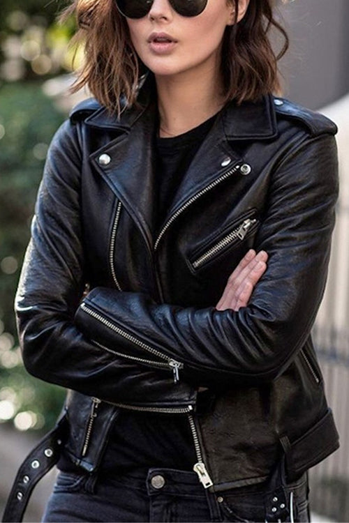 Lune London | Vintage Reversed Zip-Up Faux Leather Moto Jacket