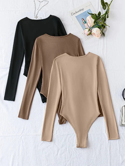 3-Pack comfortable Long Sleeve Bodysuits for Women