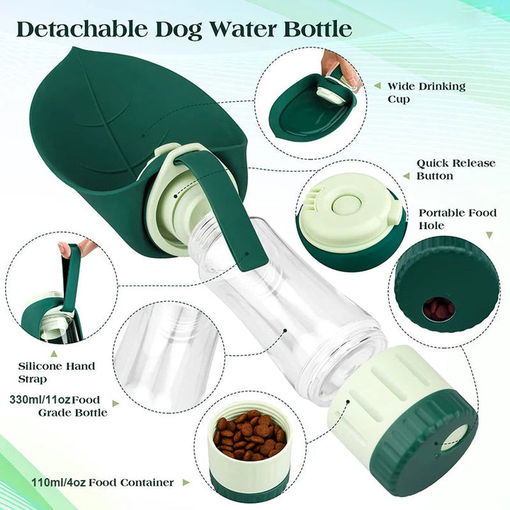 Portable Water &amp; Food Bottle for Dogs with 2-in-1 Design