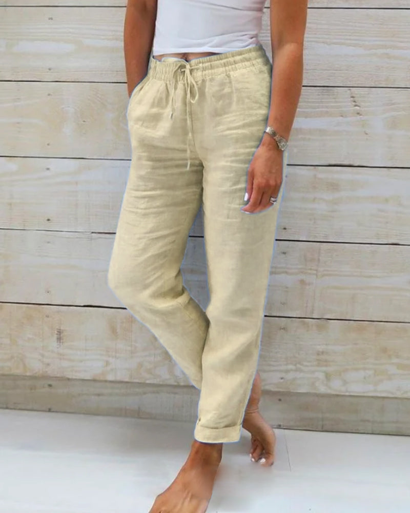Chic und Stil | Women’s Linen Trousers with Cotton Blend and Elastic Waistband