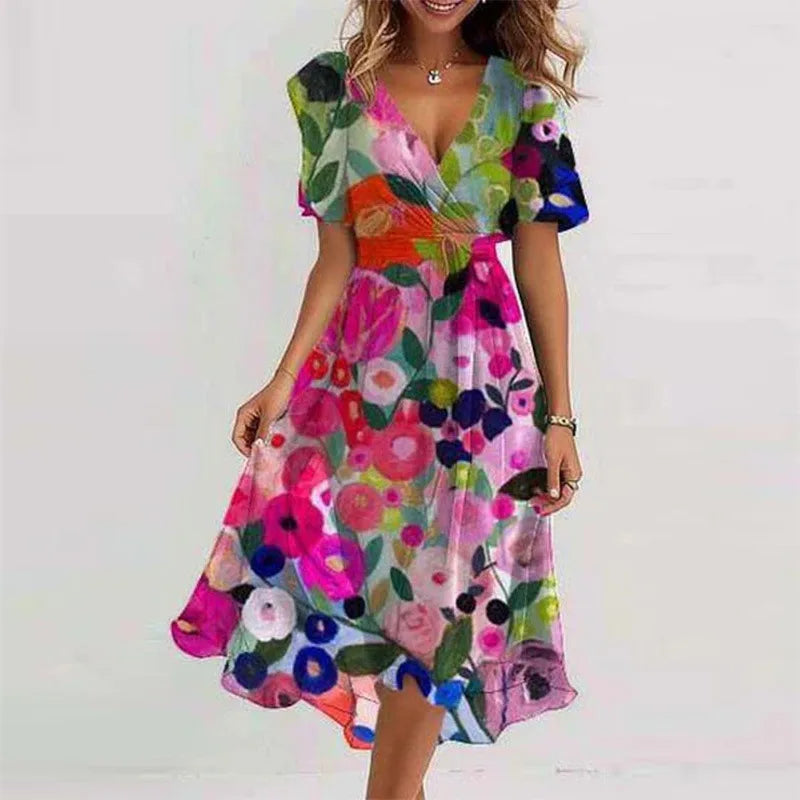 Flowy Floral Summer Dress (Knee-Length)