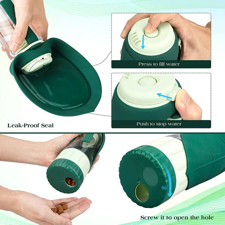 Portable Water &amp; Food Bottle for Dogs with 2-in-1 Design