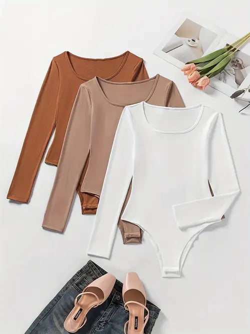 3-Pack comfortable Long Sleeve Bodysuits for Women