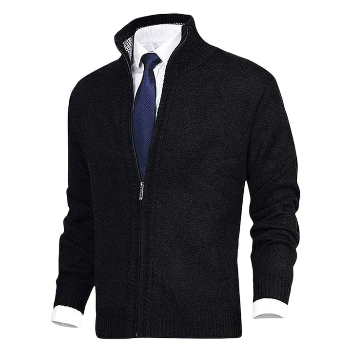 Knitted Zip-Up Cardigan with Collar and Pockets