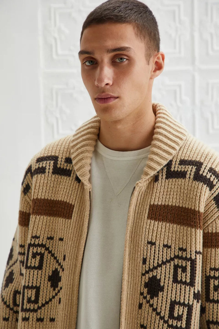Vintage Jacquard Knitted Men's Cardigan with Zipper Timeless Style Meets Modern Comfort