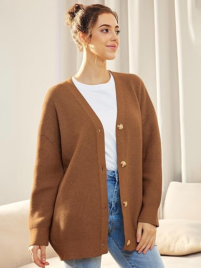 Oversized V-Neck Cardigan with Button Closure