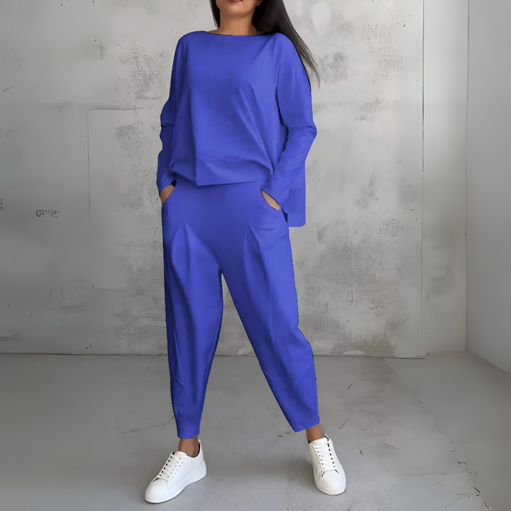 Two-Piece Leisure Suit with Round Neck and Long Sleeves