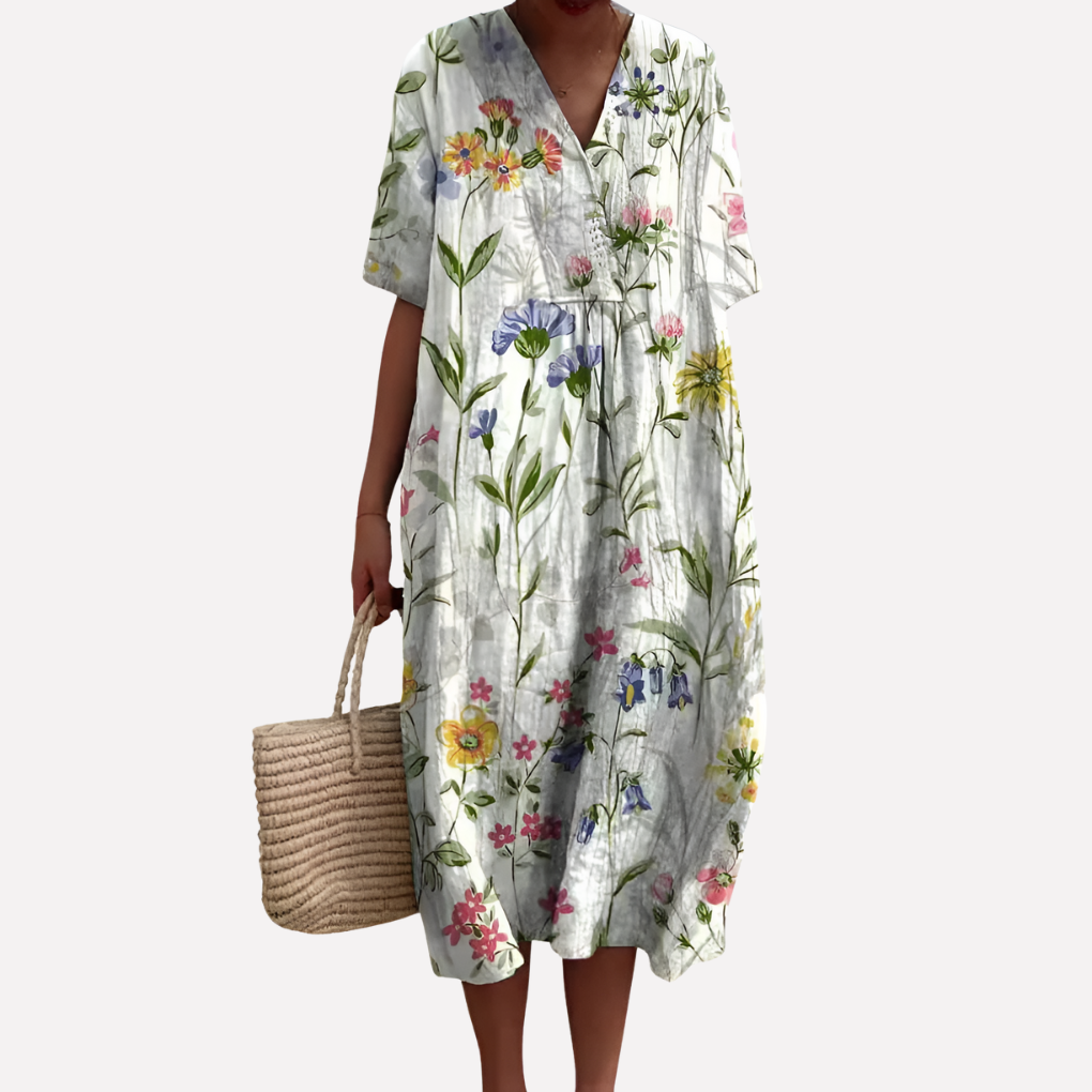 Women’s Floral Summer Dress – V‑Neck and Short Sleeves