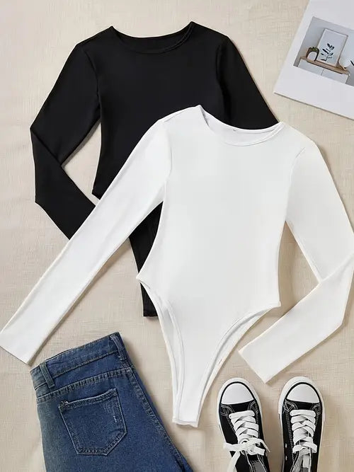 3-Pack comfortable Long Sleeve Bodysuits for Women