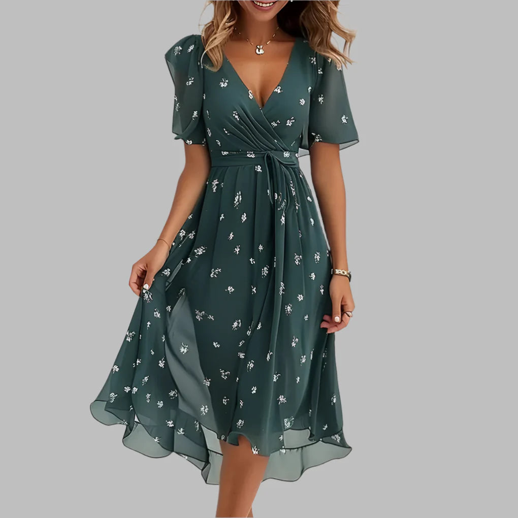 Women’s Stylish Floral Ruched Midi Dress