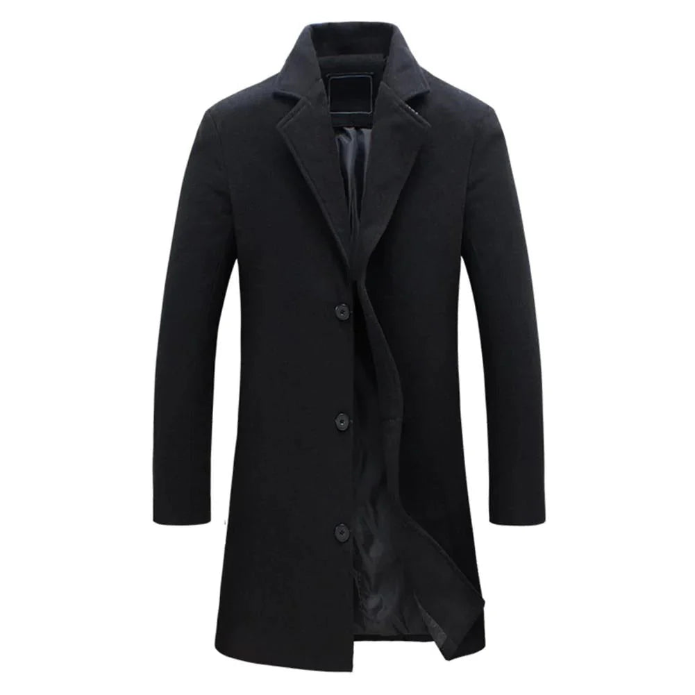 Men's Long Winter Coat with Notch Lapel