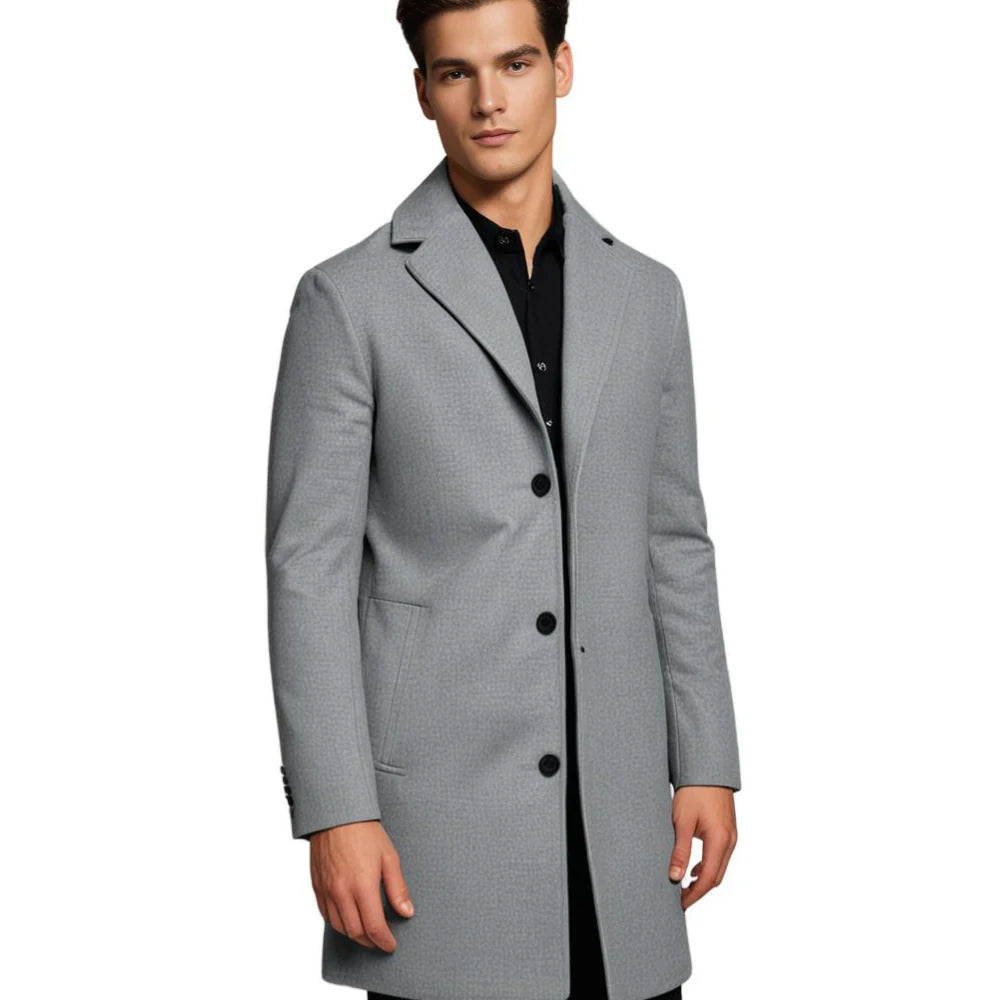 Men's Long Winter Coat with Notch Lapel
