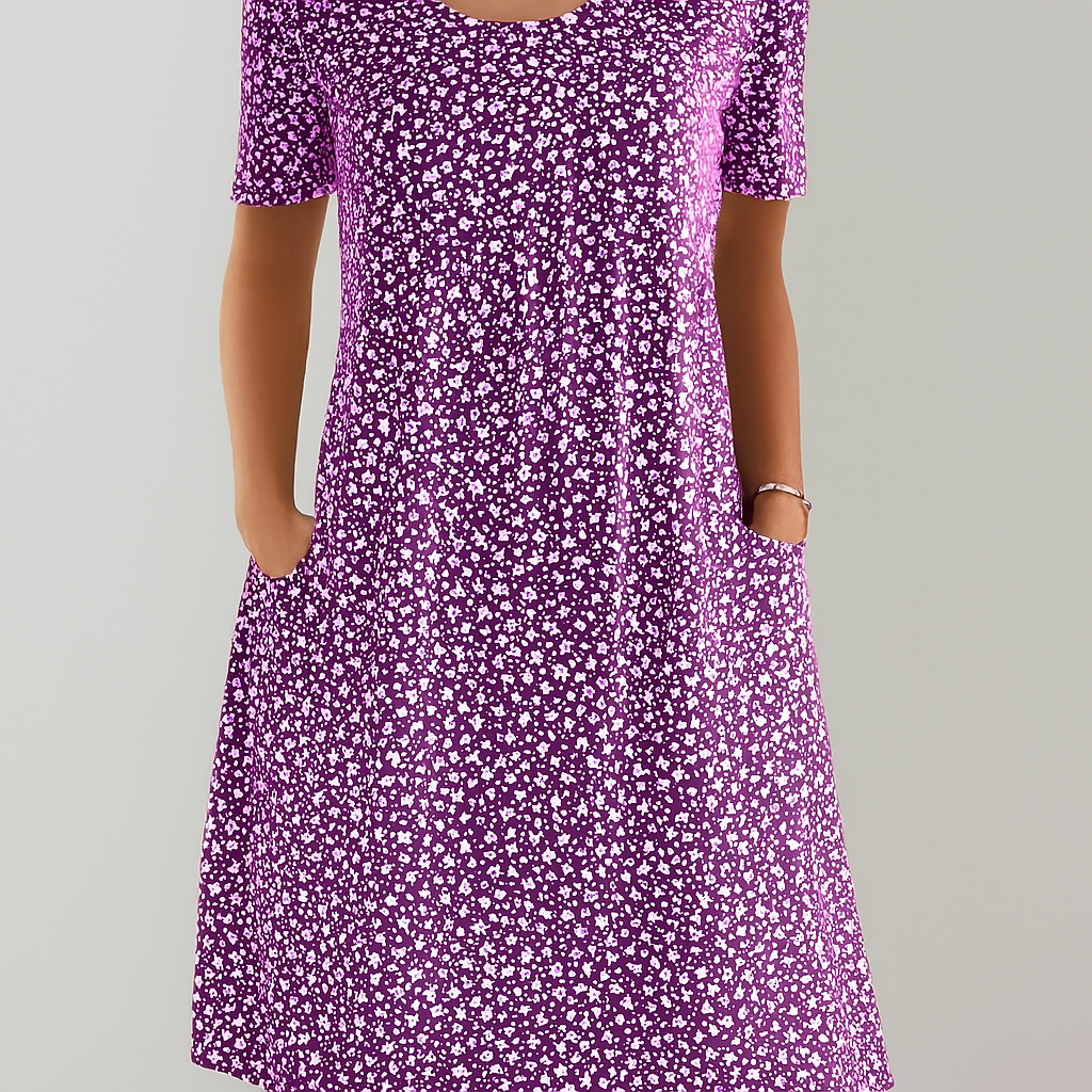 Floral High Waist Midi Dress with Pockets