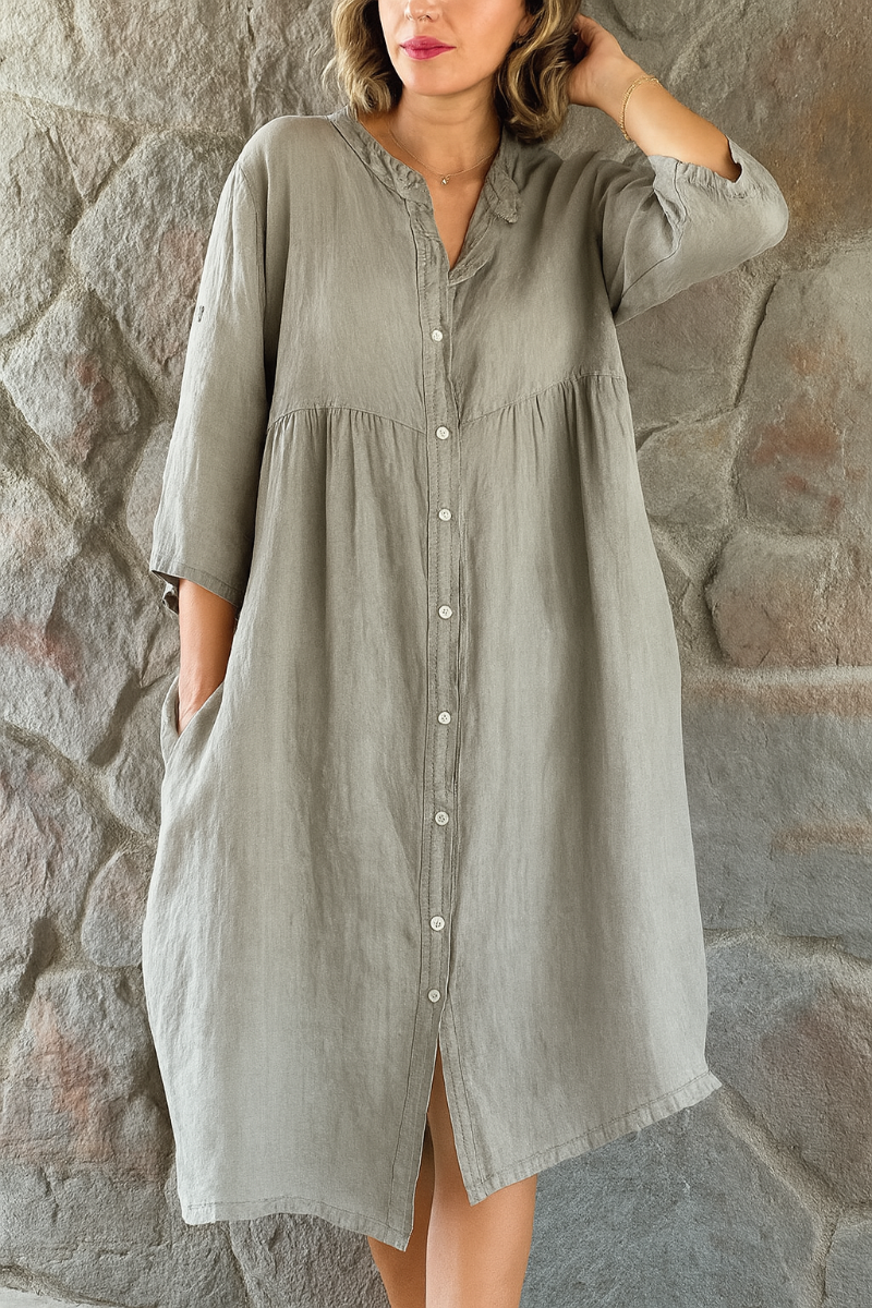 Relaxed Cotton Linen Shirt Dress