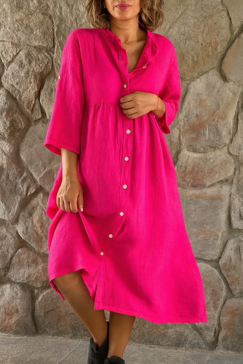 Relaxed Cotton Linen Shirt Dress