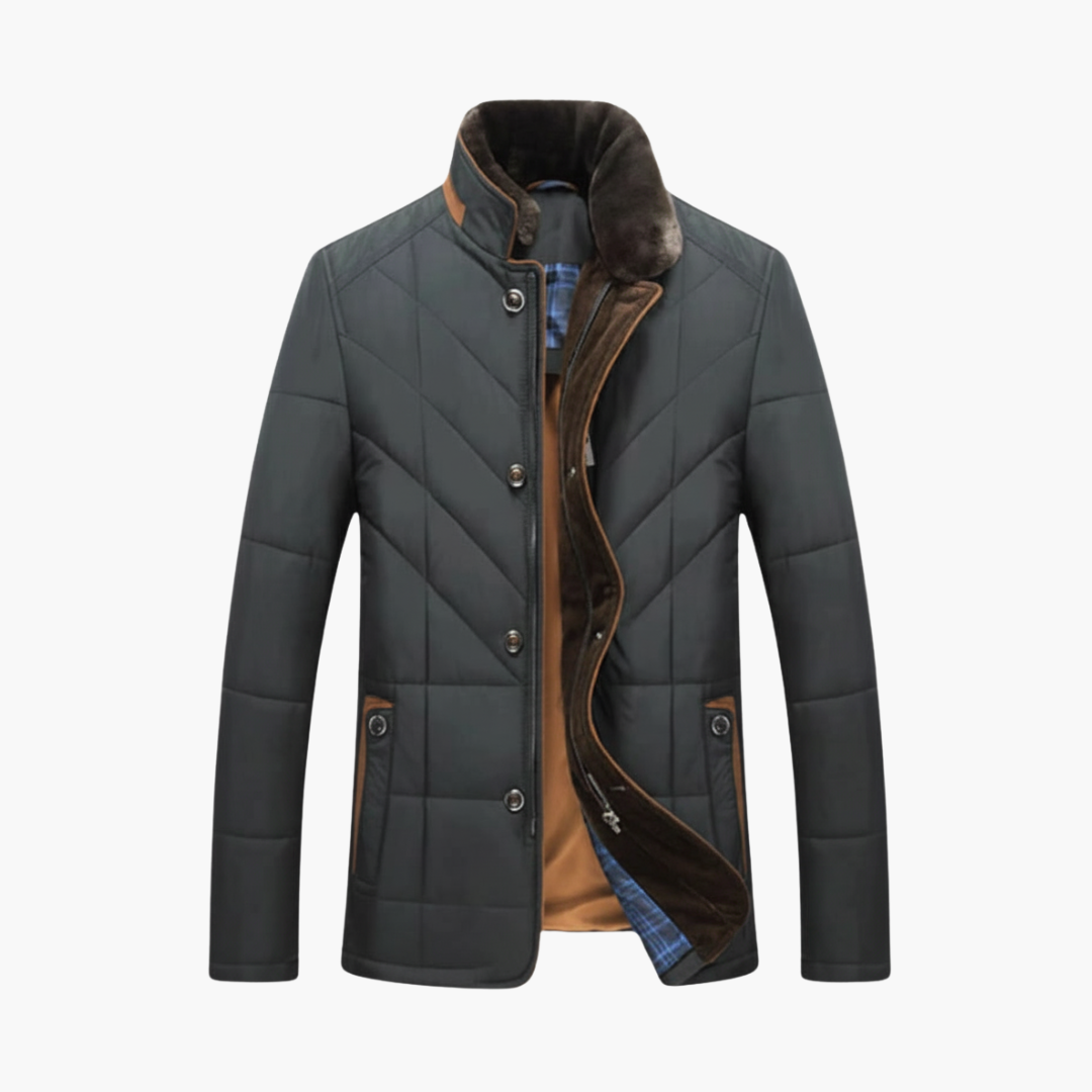 Men’s Quilted Jacket with Button Closure – Stand-Collar Outer Layer