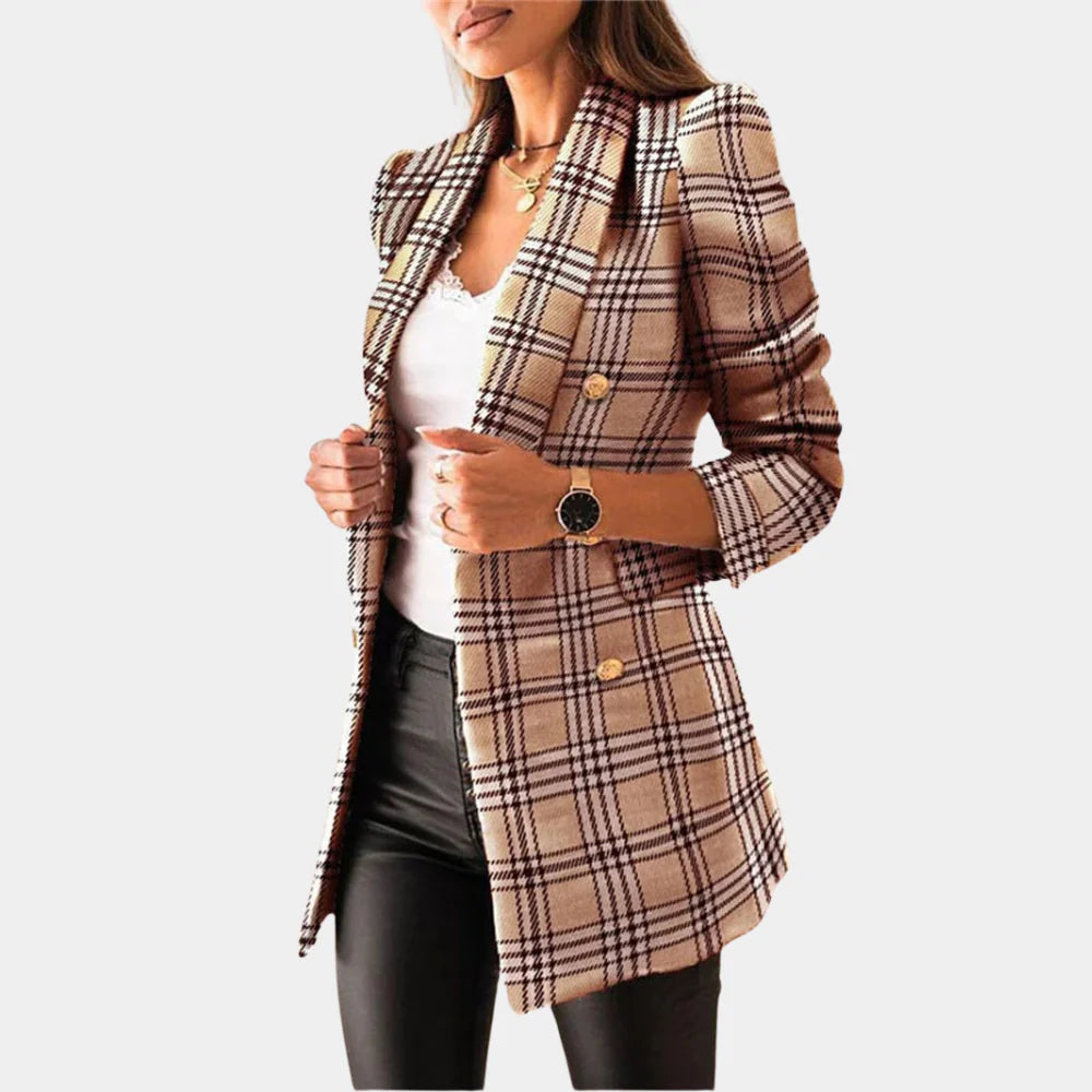 Stylish Women's Blazer with Classic Check Pattern