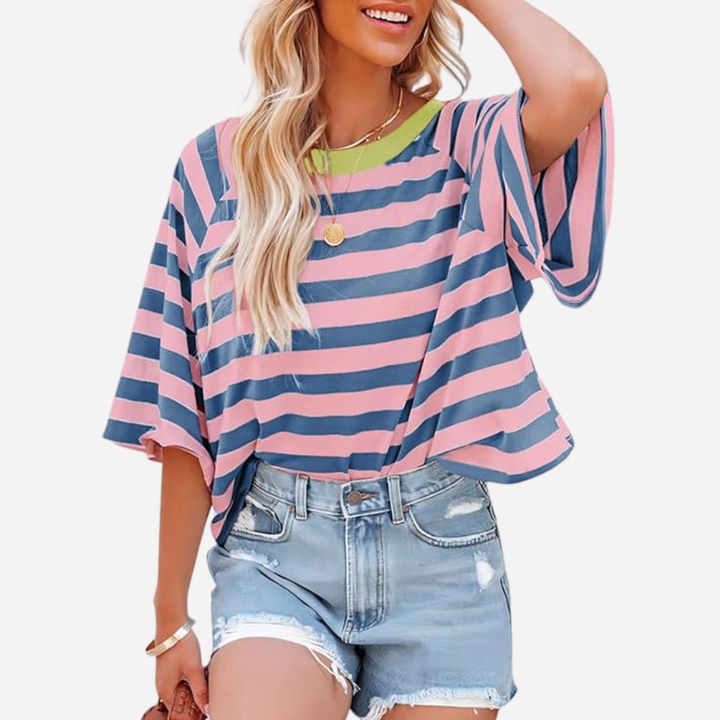Women’s Striped Color Block Crewneck Top