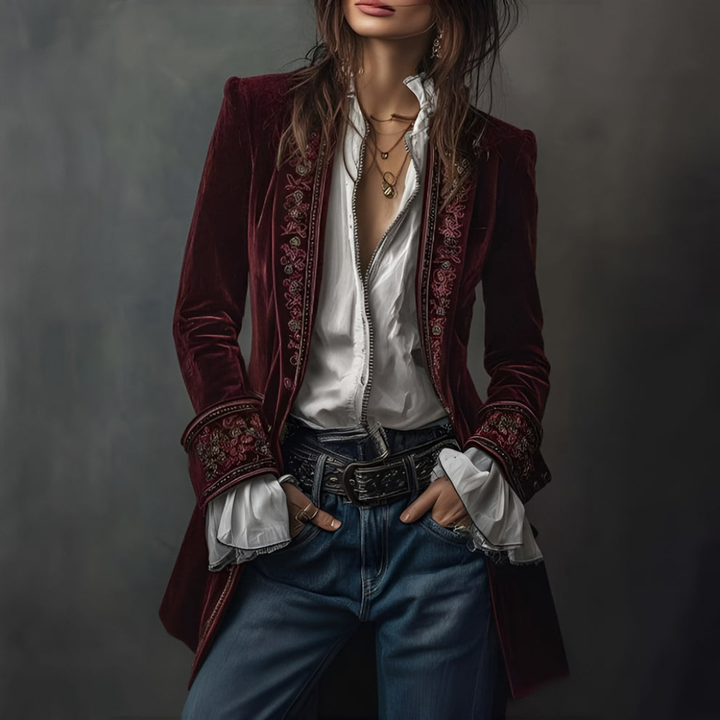 Women’s Embroidered Blazer Long Jacket