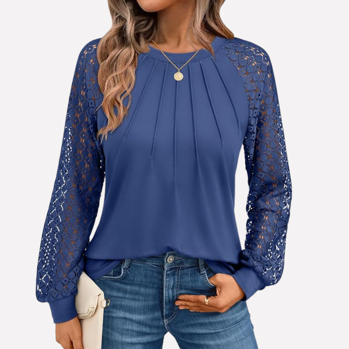 Pleated Lace Long‑Sleeve Shirt