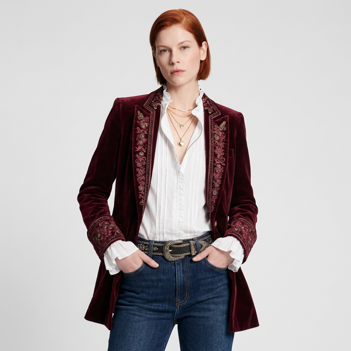 Women’s Embroidered Blazer Long Jacket