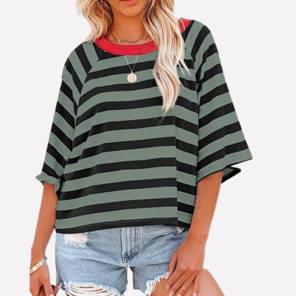 Women’s Striped Color Block Crewneck Top