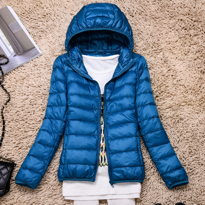 Ultra-Light, Packable Down Coat with Hood for Women