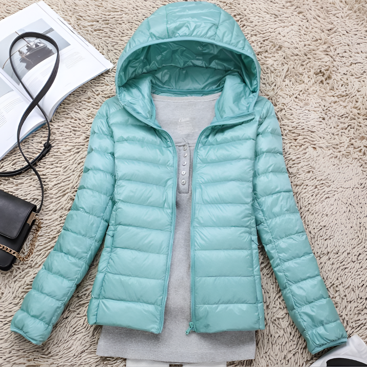 Ultra-Light, Packable Down Coat with Hood for Women