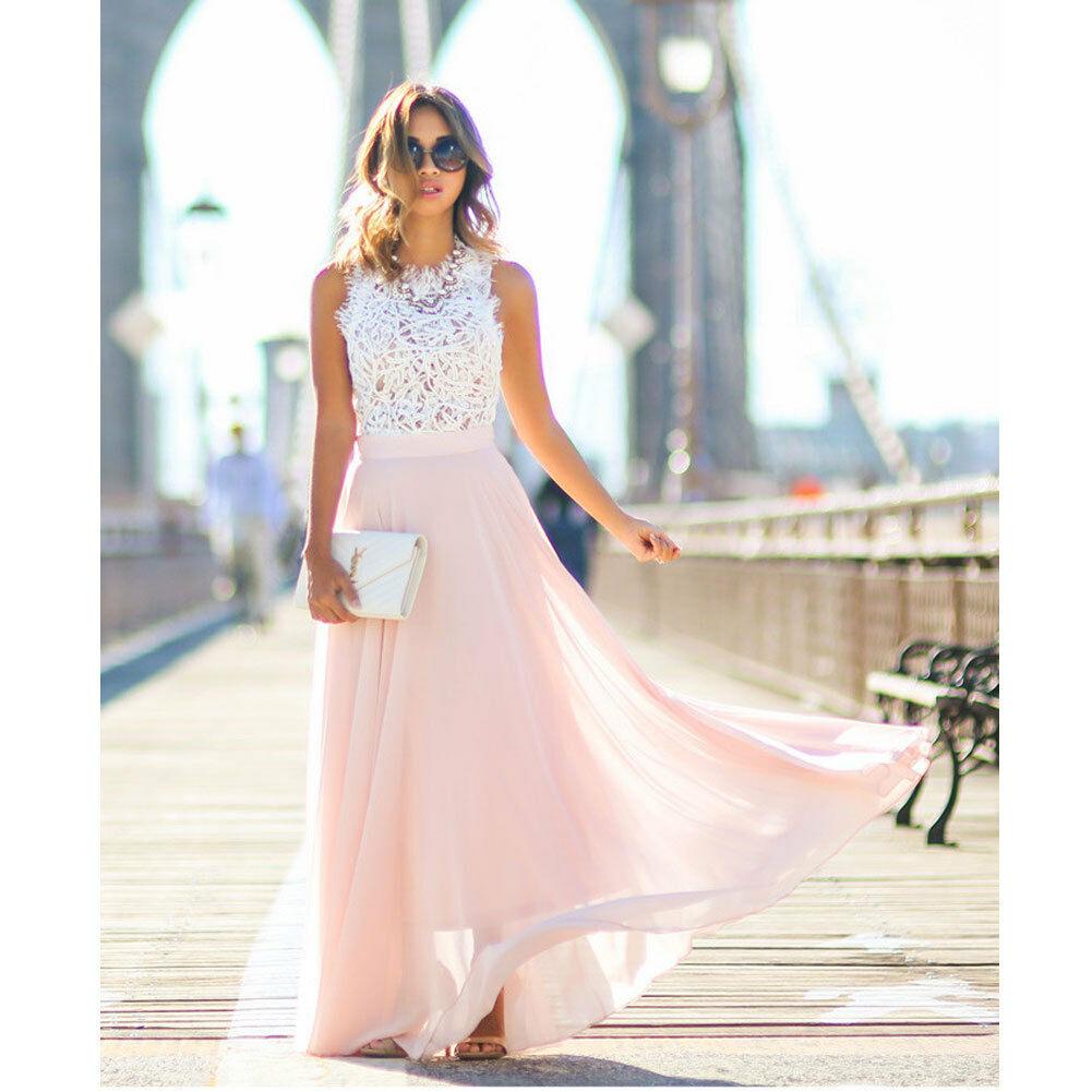 Chic und Stil | Maxi Dress Lace Top Sleeveless A-Line Flowing Elegant Design