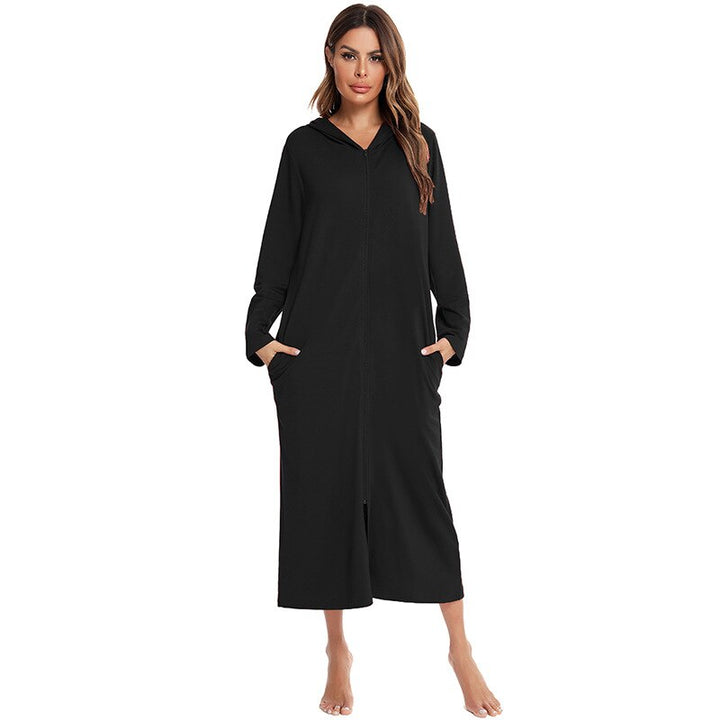 Warm Zip-Up Nightdress with Hood