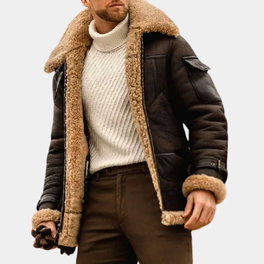 Leather Winter Jacket Bold Pilot Style with Warmth and Comfort