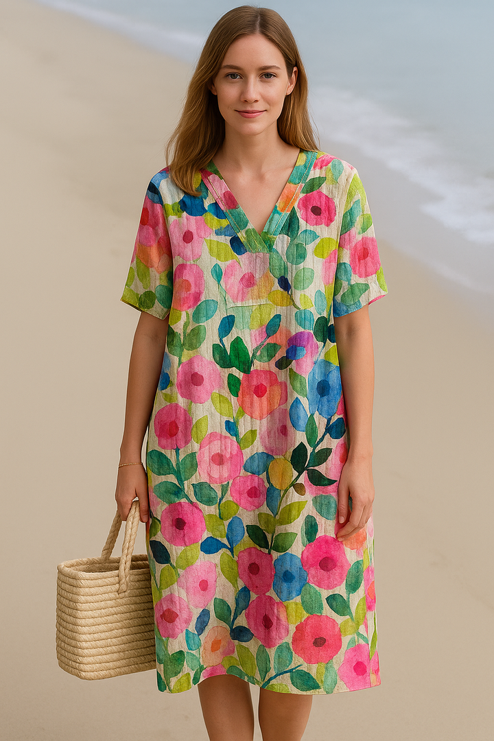 Spring-Like Colorful Floral Comfy Dress