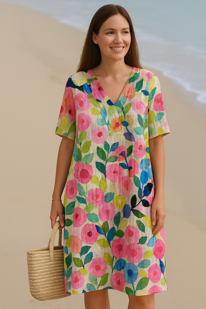 Spring-Like Colorful Floral Comfy Dress