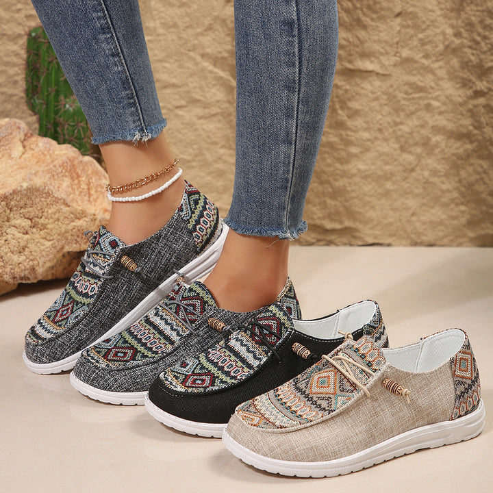 Casual Slip-On Sneakers for Women with Colorful Ethnic Pattern Lune London