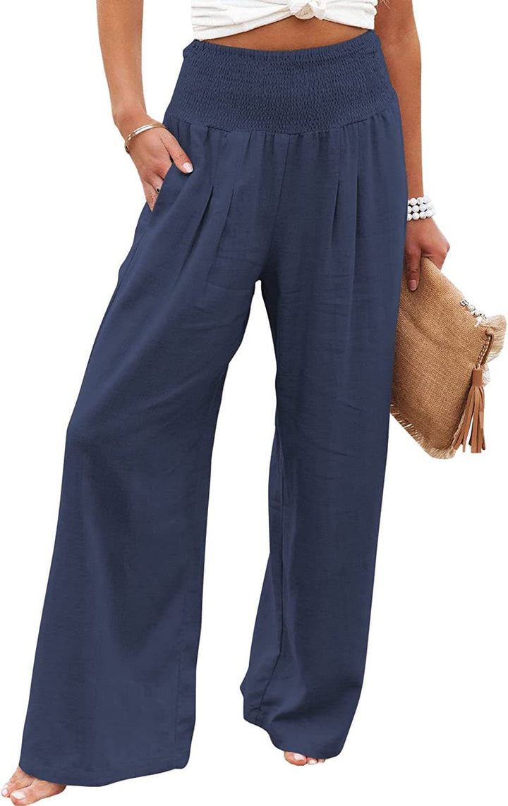 Light linen pants for women with elastic waist and wide fit Lune London
