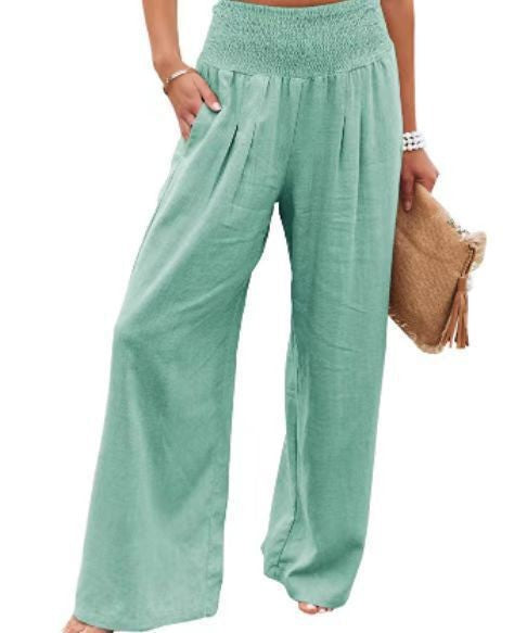 Light linen pants for women with elastic waist and wide fit Lune London