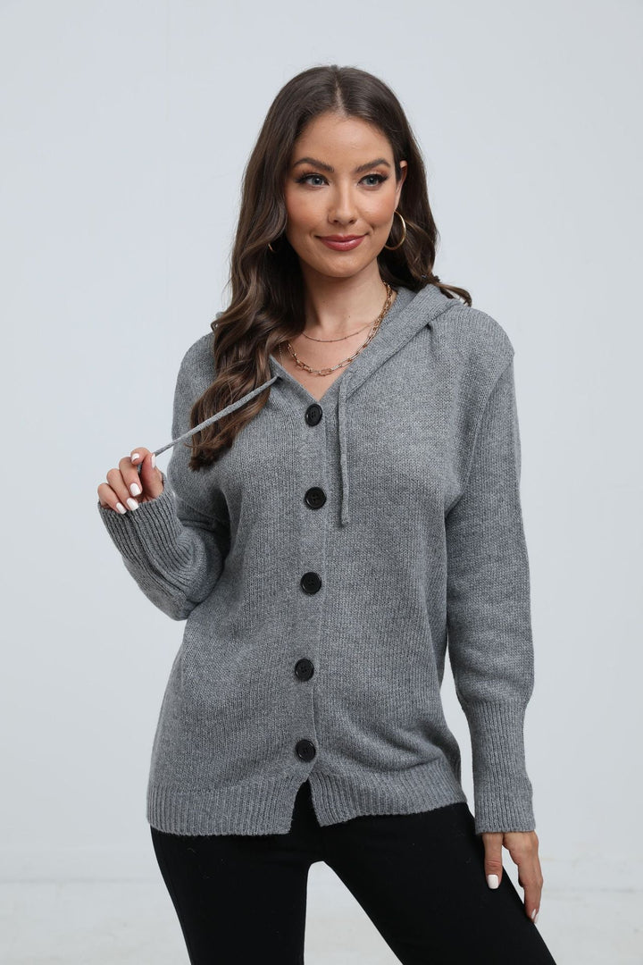 Casual knit cardigan for women with hood and large buttons Chic und Stil
