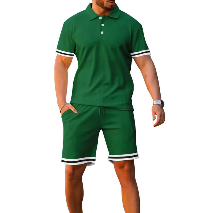 Lune London men's sporty polo and shorts set with contrasting stripes