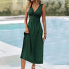 Midi dress for women with elegant V-neck and gathers Lune London