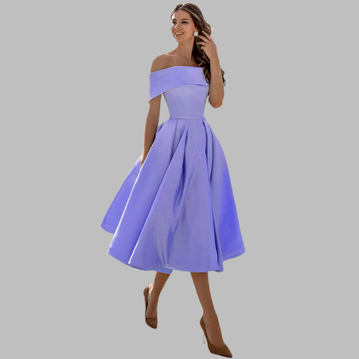 Off the Shoulder Satin Vintage Prom Dress