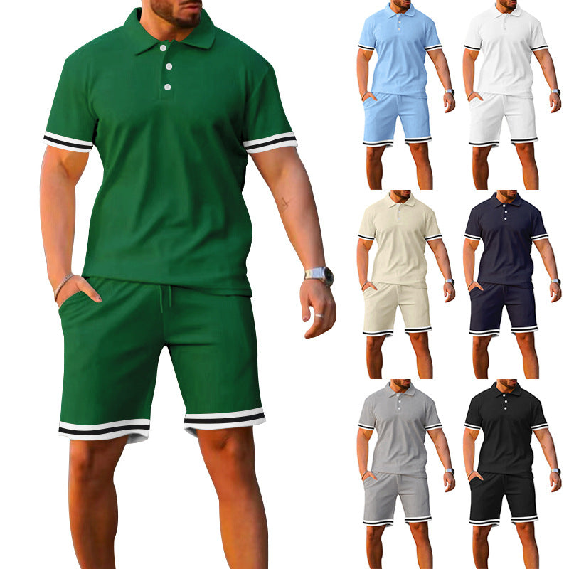 Lune London men's sporty polo and shorts set with contrasting stripes
